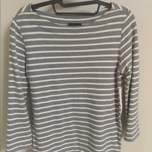 Gap Grey and White Striped Wide-Neck Blouse